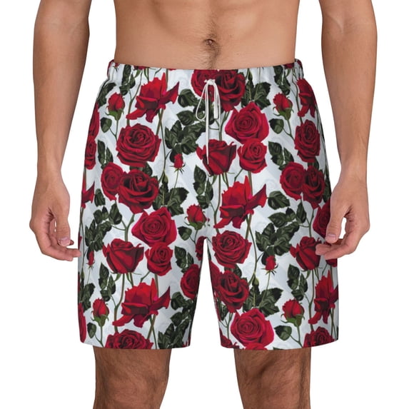 Balery Rose Flowers Mens Swim Trunks Swim Shorts for Men Quick Dry Inseam Beach Shorts with Compression Liner Pocket-XX-Large