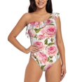 thumbnail image 1 of Balery Rose Flowers One Shoulder Swimsuits for Women Ruffle Swimsuits Tummy Control One Shoulder Bathing Suits-, 1 of 8
