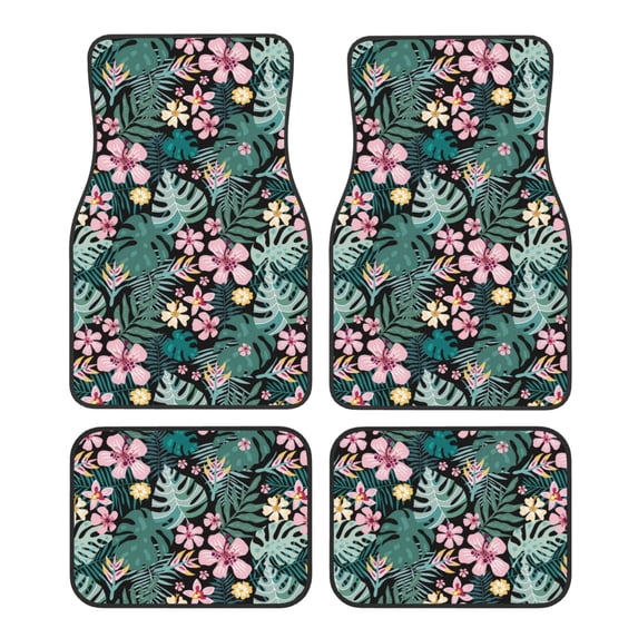 Balery Rose Flowers Pattern 4-Piece Floor Mats, Heavy-Duty Rubber Liners, Anti-Slip Design, All-Season Automotive Protection, Vehicles, Cars, Trucks, and SUVs