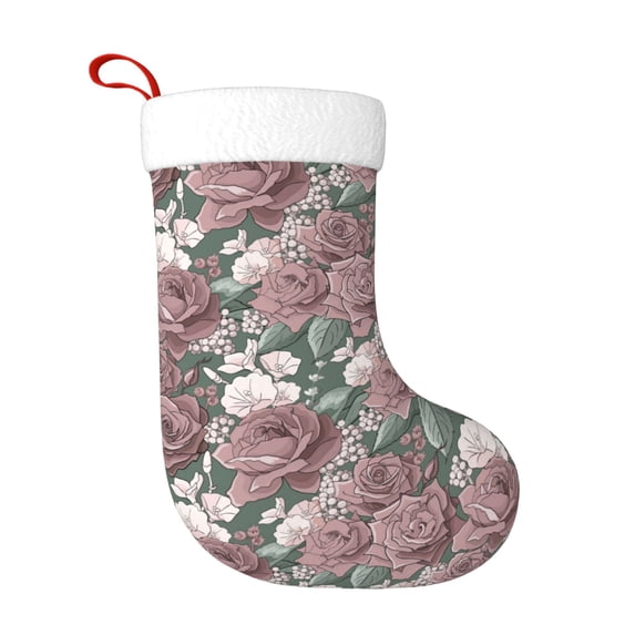 Balery Rose Flowers Pattern Christmas Stockings with Initials, 18" Large Knit Christmas Stocking,Xmas Stocking for Kids, Holiday and Family Stocking