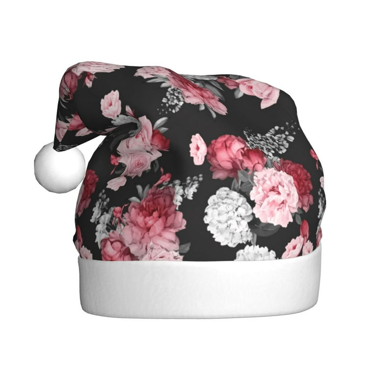 Balery Rose Flowers Pattern Santa Hat Christmas Hat Funny