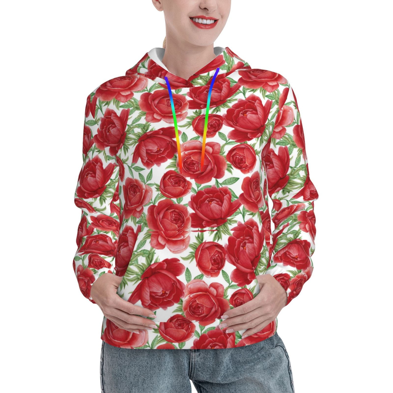 Blue Rose Floral Print Women's Hoodie