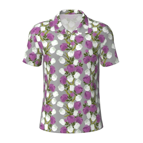 Balery Rose Flowers Printed Men’s Short Sleeve Polo Shirt, Midweight Men's Shirt,Golf Polo shirts -4X-Large