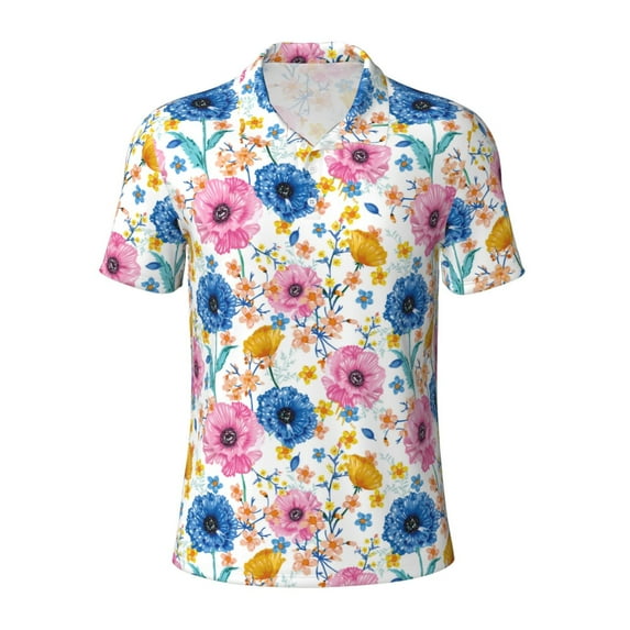 Balery Rose Flowers Printed Men’s Short Sleeve Polo Shirt, Midweight Men's Shirt,Golf Polo shirts -