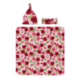 Balery Rose Flowers Printed Newborn Receiving Blanket Bow Headband and