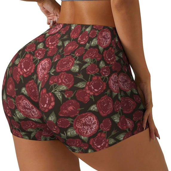 Balery Rose Flowers Printed Workout Shorts for Women Seamless Scrunch Short Gym Yoga Running Sport Active Exercise Fitness Shorts-Large