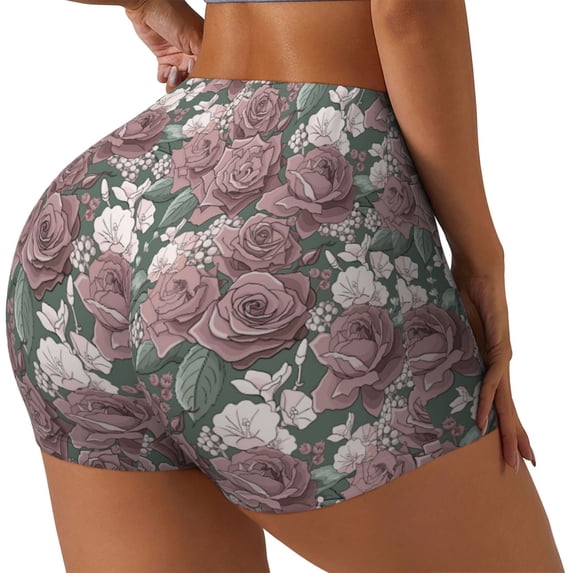 Balery Rose Flowers Printed Workout Shorts for Women Seamless Scrunch Short Gym Yoga Running Sport Active Exercise Fitness Shorts-X-Large