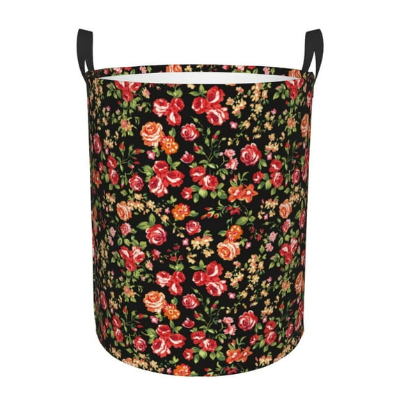 Balery Rose Flowers Round Laundry Basket with Handles Waterproof Freestanding Laundry Hamper for Clothes Toys in the Dorm and Family-Medium