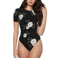 thumbnail image 1 of Balery Rose Flowers Women's Short Sleevee Crew Neck Bodysuit Tops Short Sleeve Tops Basic-Medium, 1 of 9