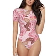 thumbnail image 1 of Balery Rose Flowers Women's Short Sleevee Crew Neck Bodysuit Tops Short Sleeve Tops Basic-Medium, 1 of 9