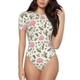 thumbnail image 1 of Balery Rose Flowers Women's Short Sleevee Crew Neck Bodysuit Tops Short Sleeve Tops Basic-X-Large, 1 of 9