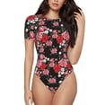 thumbnail image 1 of Balery Rose Flowers Women's Short Sleevee Crew Neck Bodysuit Tops Short Sleeve Tops Basic-X-Large, 1 of 9