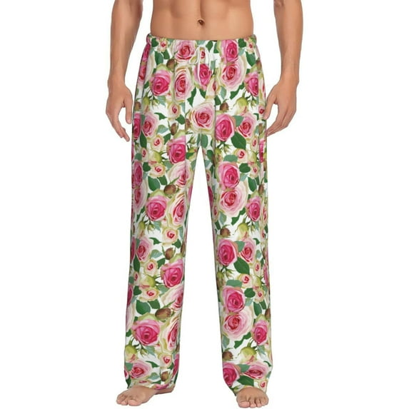 Balery Rose Flowers print Men's Pajama Pants,Ultra Lightweight Pjs,Lounge Pant-XX-Large
