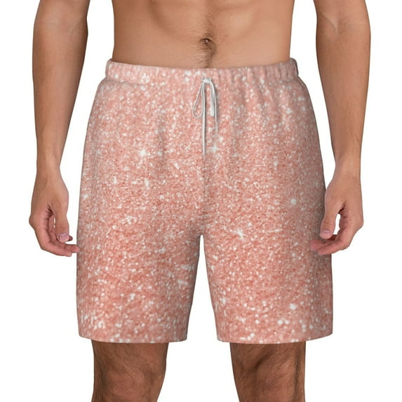 Balery Rose Gold Glitter Mens Swim Trunks Swim Shorts for Men Quick Dry Inseam Beach Shorts with Compression Liner Pocket-XX-Large