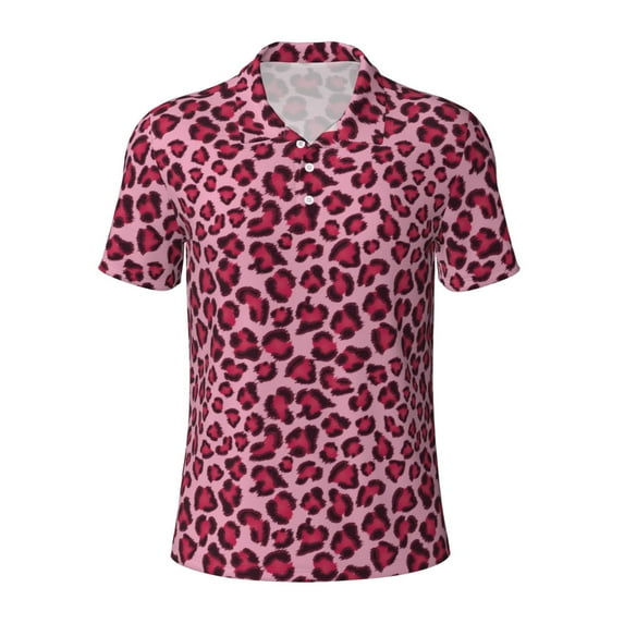 Balery Rose Leopard Print Printed Men’s Short Sleeve Polo Shirt, Midweight Men's Shirt,Golf Polo shirts -3X-Large