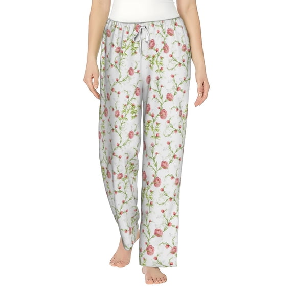 Balery Roses Flowers print Women's Pajama Pants,Ultra Lightweight Pjs,Lounge Pant-Medium
