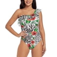 thumbnail image 1 of Balery Roses Mixed Zebra 1 One Shoulder Swimsuits for Women Ruffle Swimsuits Tummy Control One Shoulder Bathing Suits-Large, 1 of 8