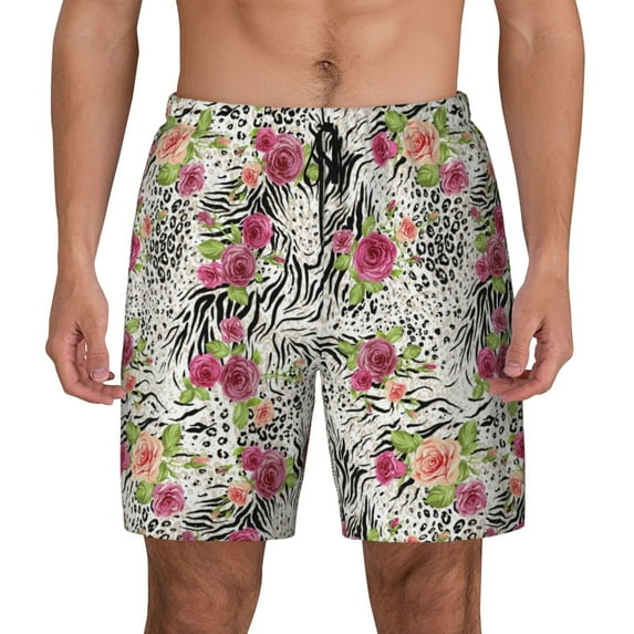 Balery Roses Mixed Zebra Mens Swim Trunks Swim Shorts for Men Quick Dry Inseam Beach Shorts with Compression Liner Pocket-Medium
