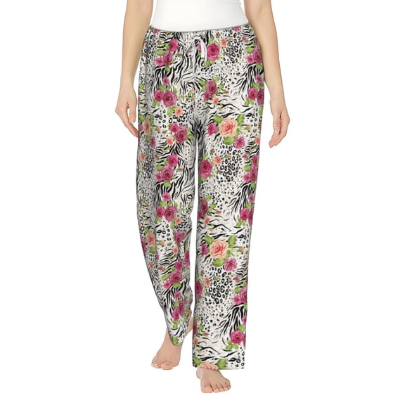 Balery Roses Mixed Zebra print Women's Pajama Pants,Ultra Lightweight Pjs,Lounge Pant-Large