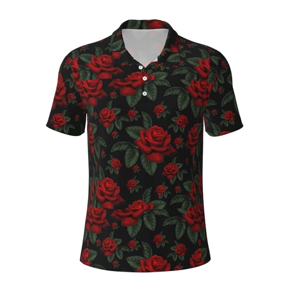 Balery Roses Printed Men’s Short Sleeve Polo Shirt, Midweight Men's Shirt,Golf Polo shirts -Small