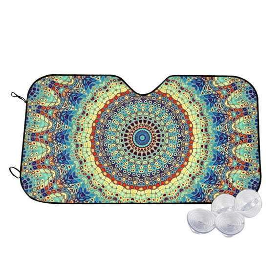 Balery Round Mandala1 Print Car Windshield Sun Shade,Windshield Sunshade for Car Pickup Truck SUV Accessories-Medium