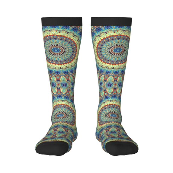 Balery Round Mandala1 Printed Novelty Socks Men's Women's Crew Socks Sports Socks Knee High Socks Cotton Socks Quirky and Cool Socks
