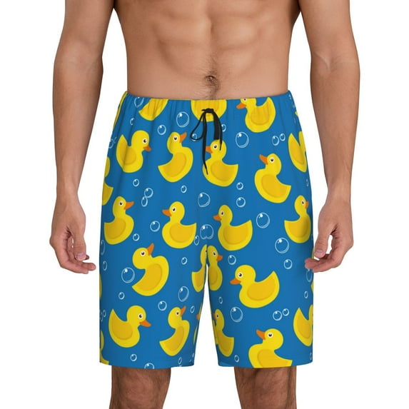 Balery Rubber Duck Men's Cotton Knit Pajama Shorts Waistband & Pockets,Short Pajama Pants-Small
