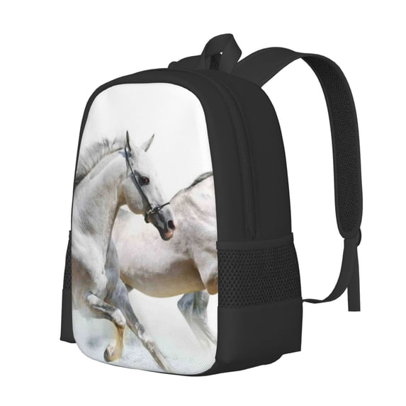 Balery Running White Horses Backpack for Men and Women - Durable 600D Oxford Cloth -Large Capacity, Water-Resistant School, Travel, and Hiking Bag
