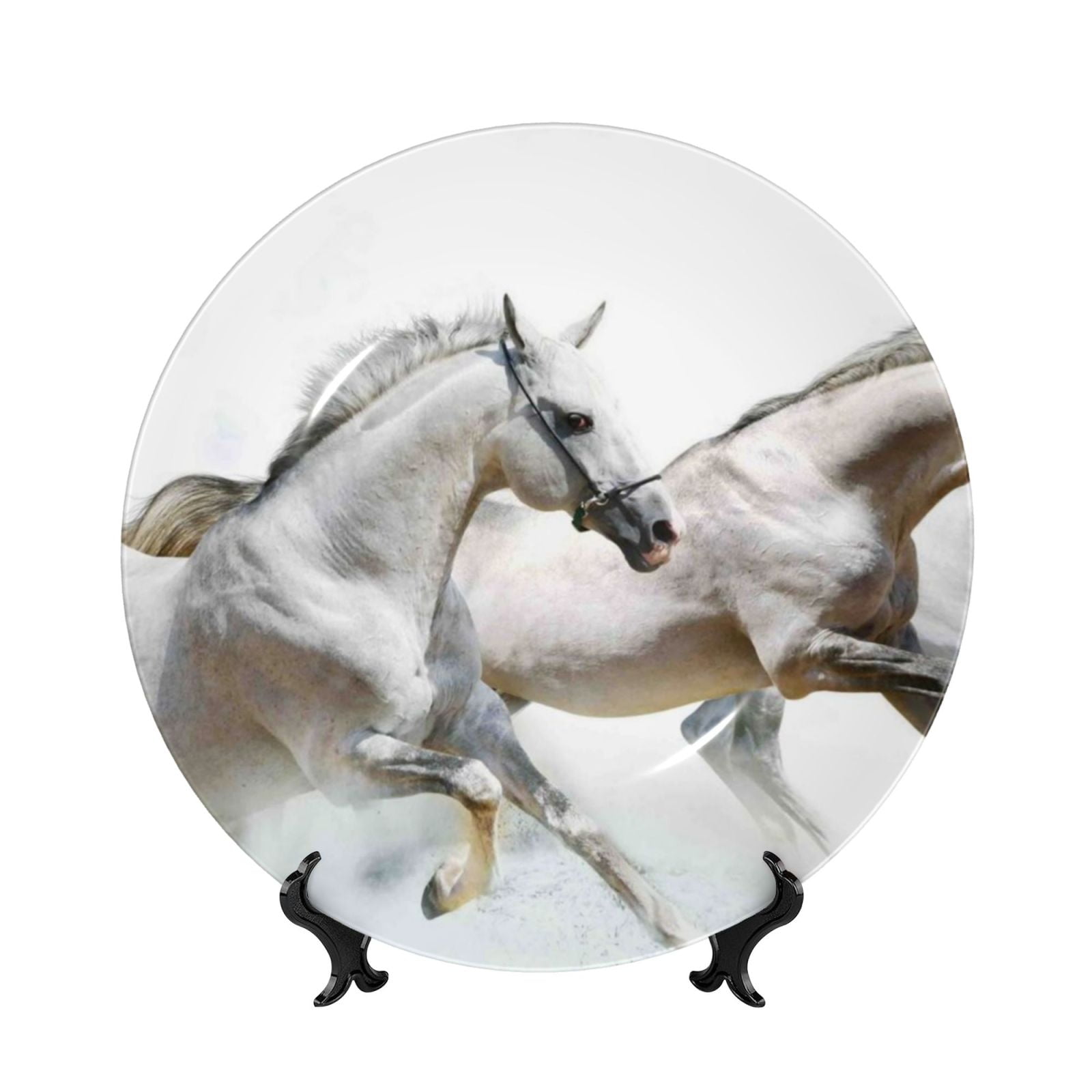 Balery Running White Horses Print Bone China Decorative Plate Ceramic ...