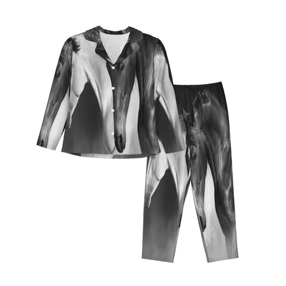 Balery Running horses Pattern Pajama Sets for Women Long Sleeve 2 Piece Sleepwear Loungewear Sets Soft PJ's with Pockets Long Sleeve Comfy Pj Sets-Medium
