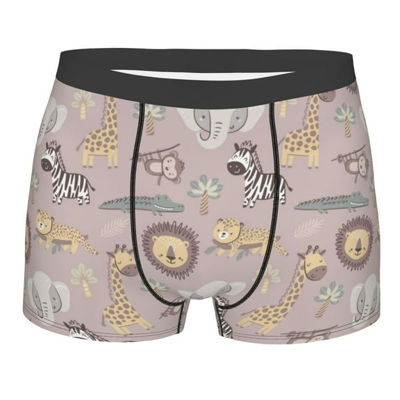 Balery Safari Animals Men's Boxer Briefs, Soft and Breathable Cotton Underwear with nylon Waistband-Medium