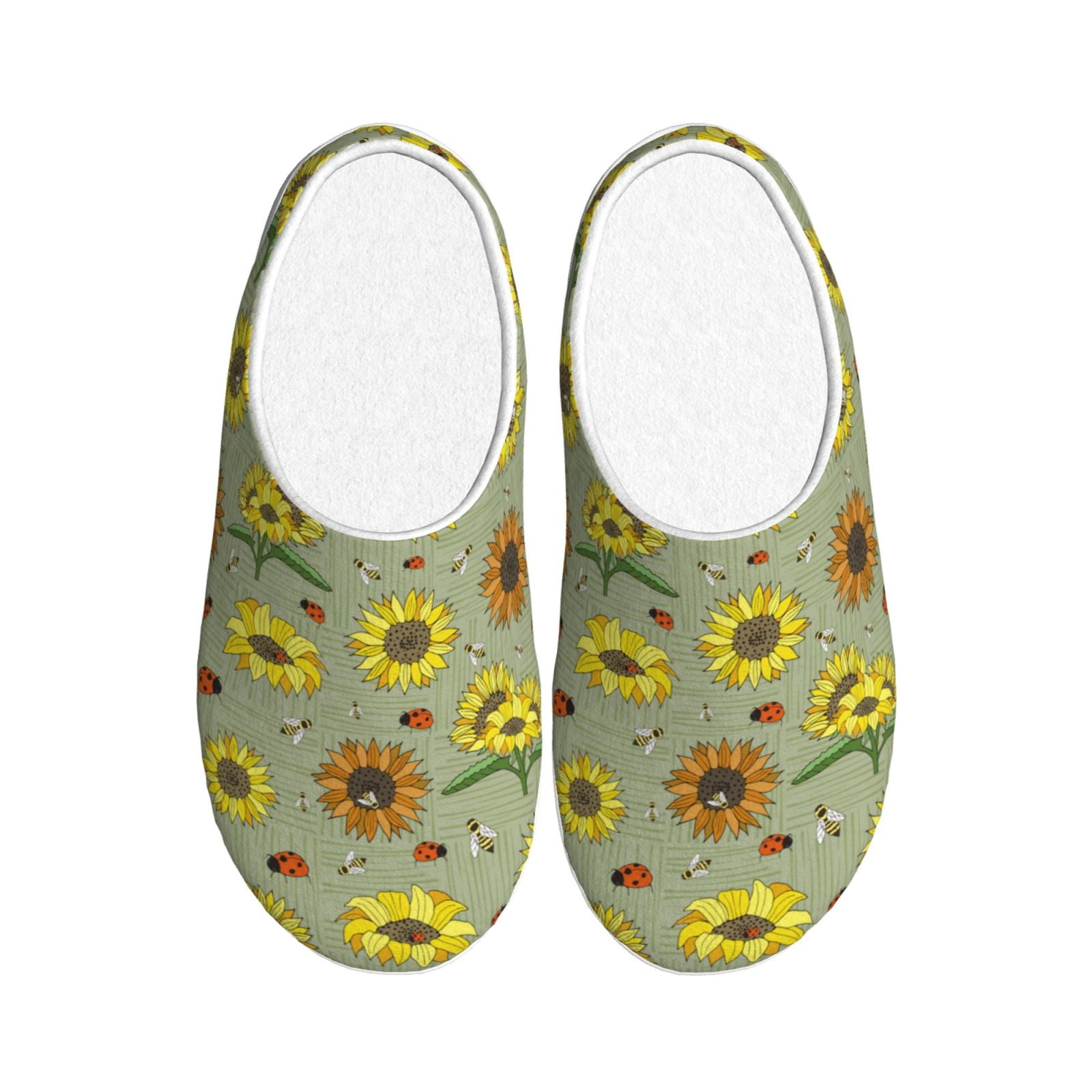 Balery Sage Green With Sunflowers Pattern Women's Fuzzy Memory Foam ...