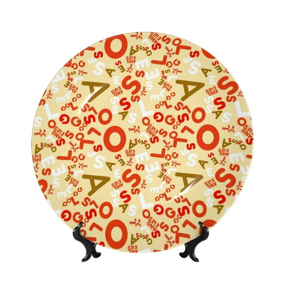 Balery Scandinavian Alphabet2 Print Bone China Decorative Plate Ceramic Dinner Plates Art Crafts with Display Stand-7in