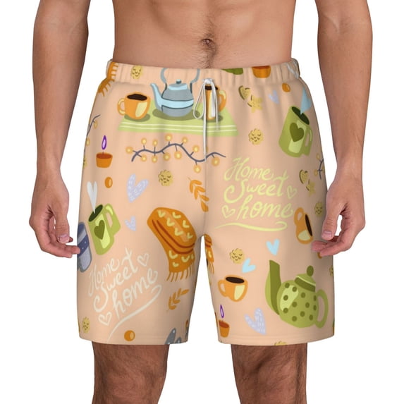 Balery Scandinavian Style Hygge Mens Swim Trunks Swim Shorts for Men Quick Dry Inseam Beach Shorts with Compression Liner Pocket-Large