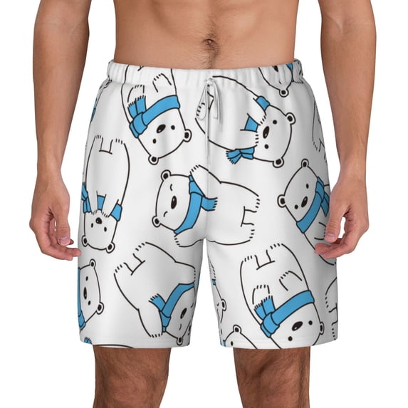 Balery Scarf Bear Mens Swim Trunks Swim Shorts for Men Quick Dry Inseam Beach Shorts with Compression Liner Pocket-Small