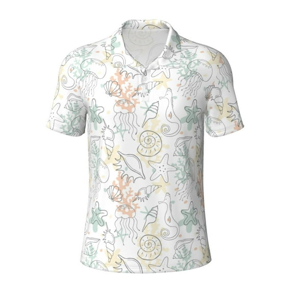 Balery Sea Animals Printed Men’s Short Sleeve Polo Shirt, Midweight Men's Shirt,Golf Polo shirts -Small
