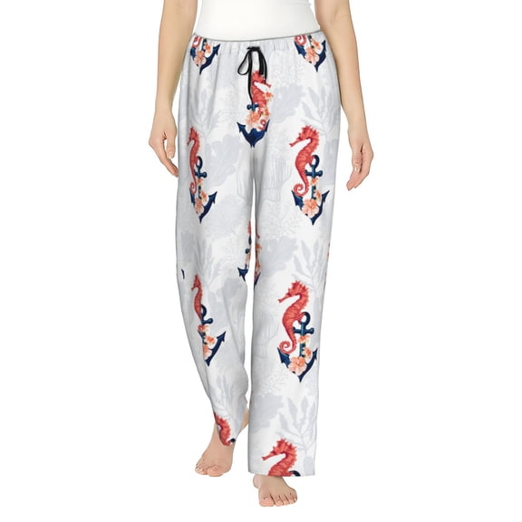 Balery Sea Horse And Corals1 print Women's Pajama Pants,Ultra Lightweight Pjs,Lounge Pant-Small