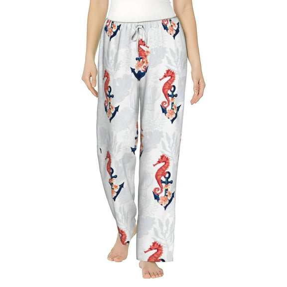 Balery Sea Horse And Corals1 print Women's Pajama Pants,Ultra Lightweight Pjs,Lounge Pant-XX-Large
