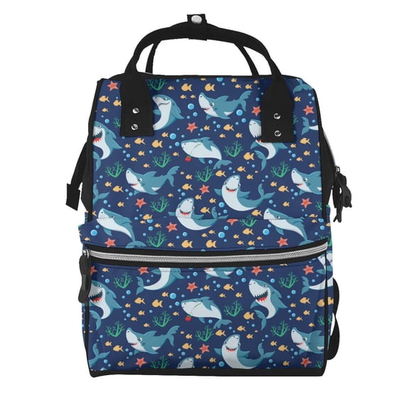 Balery Sea Sharks Mummy Backpack - Waterproof Twill Canvas, Large Capacity Diaper Bag with Multiple Pockets and Adjustable Straps