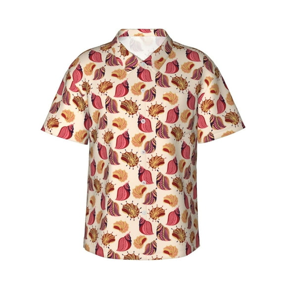 Balery Sea Shells Print Men's Hawaiian Shirts Short Sleeve Beach Shirt Relaxed Fit Vacation Button Down Shirts-3X-Large