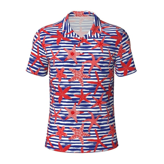 Balery Sea Stars Printed Men’s Short Sleeve Polo Shirt, Midweight Men's Shirt,Golf Polo shirts -3X-Large