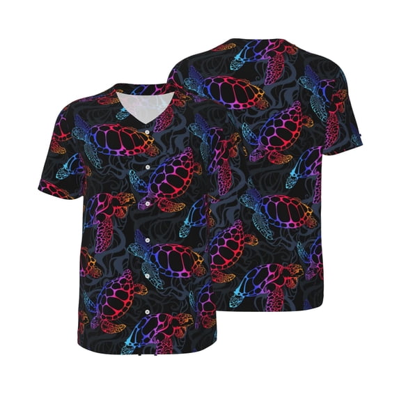 Balery Sea Turtle Baseball Jersey for Men Casual Button Down Shirts Short Sleeve Active Team Sports Uniform-3X-Large