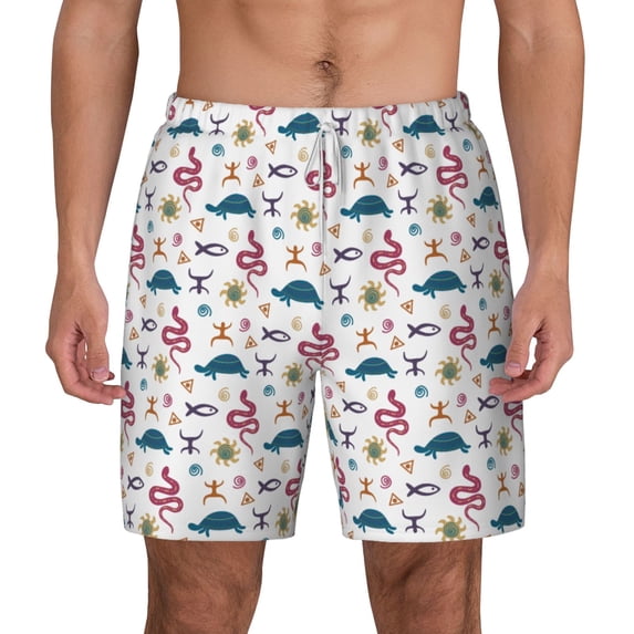 Balery Sea Turtle Mens Swim Trunks Swim Shorts for Men Quick Dry Inseam Beach Shorts with Compression Liner Pocket-Large