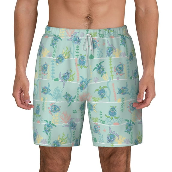 Balery Sea Turtle Mens Swim Trunks Swim Shorts for Men Quick Dry Inseam Beach Shorts with Compression Liner Pocket-Medium
