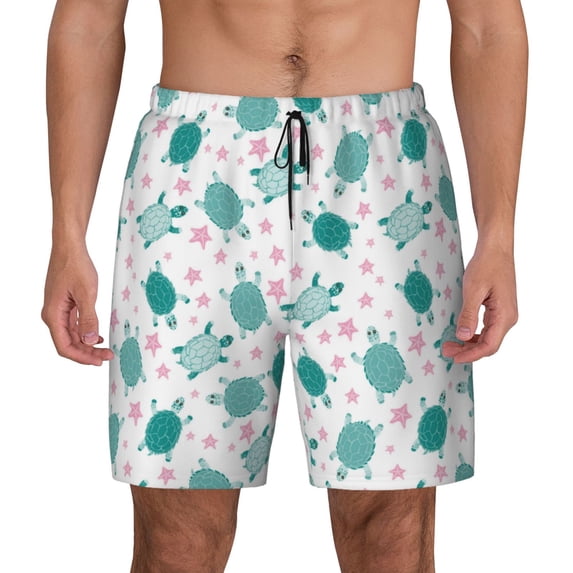 Balery Sea Turtle Mens Swim Trunks Swim Shorts for Men Quick Dry Inseam Beach Shorts with Compression Liner Pocket-Small