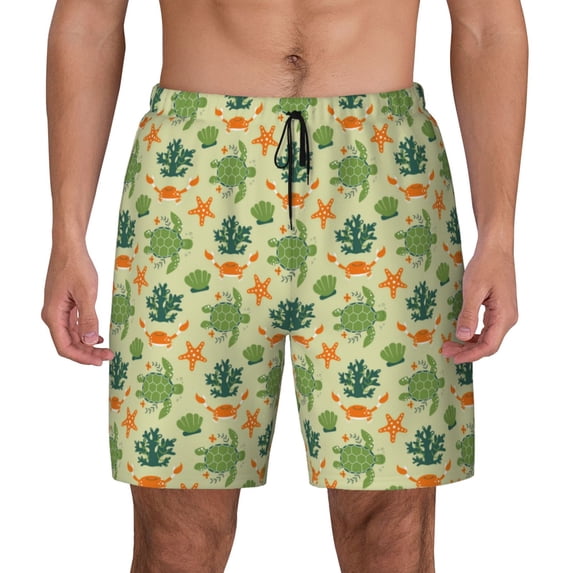 Balery Sea Turtle Mens Swim Trunks Swim Shorts for Men Quick Dry Inseam Beach Shorts with Compression Liner Pocket-Small