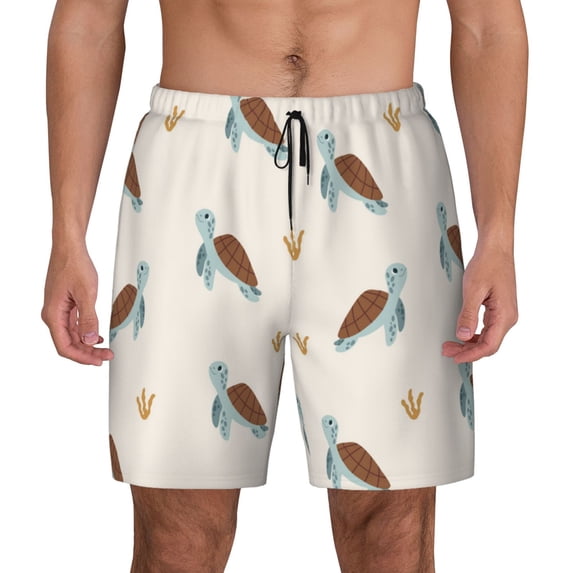 Balery Sea Turtle Mens Swim Trunks Swim Shorts for Men Quick Dry Inseam Beach Shorts with Compression Liner Pocket-XX-Large