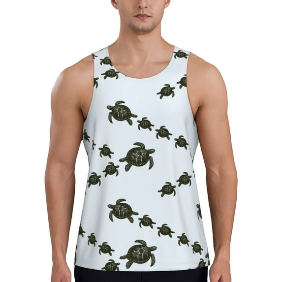 Balery Sea Turtle Pattern Men's Workout Tank Top Gym Muscle Tee Fitness Bodybuilding Sleeveless T Shirt Quick Dry Fit Muscle Tank Top Slim-Fit Tank-Small