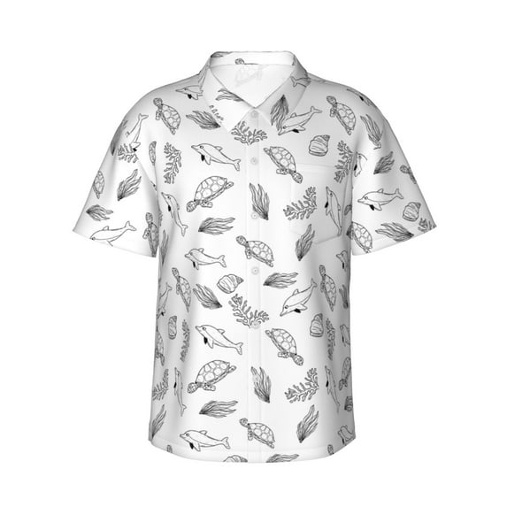 Balery Sea Turtle Print Men's Hawaiian Shirts Short Sleeve Beach Shirt Relaxed Fit Vacation Button Down Shirts-3X-Large