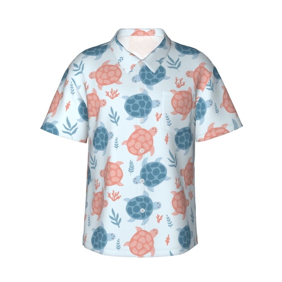 Balery Sea Turtle Print Men's Hawaiian Shirts Short Sleeve Beach Shirt Relaxed Fit Vacation Button Down Shirts-Medium